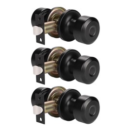 KNOBWELL 3 Pack Black Passage Door Knobs Interior, Classic Modern Door Knob Interior Door Knobs Set Durable Use, Matte Black Closet Door Knobs