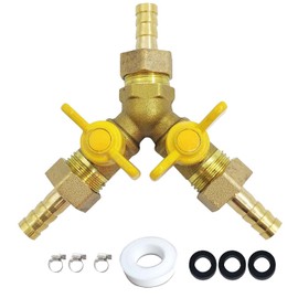 LOZOME 3/8" Hose Barb 3 Way Shut Off Ball Valve with 2 Switch Y Shaped Valve Brass for Water, Oil, Gas, Fuel line Fittings with 3 Hose Clamps