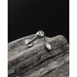 Jewseen Helix Earring CZ Cartilage Earrings Labret Piercings Jewellery 16G Push Pin Labret Studs Tragus Studs Flat Back Earrings Conch Piercing Studs 16G 8 mm Titanium Zirconia Zirconia, Titanium