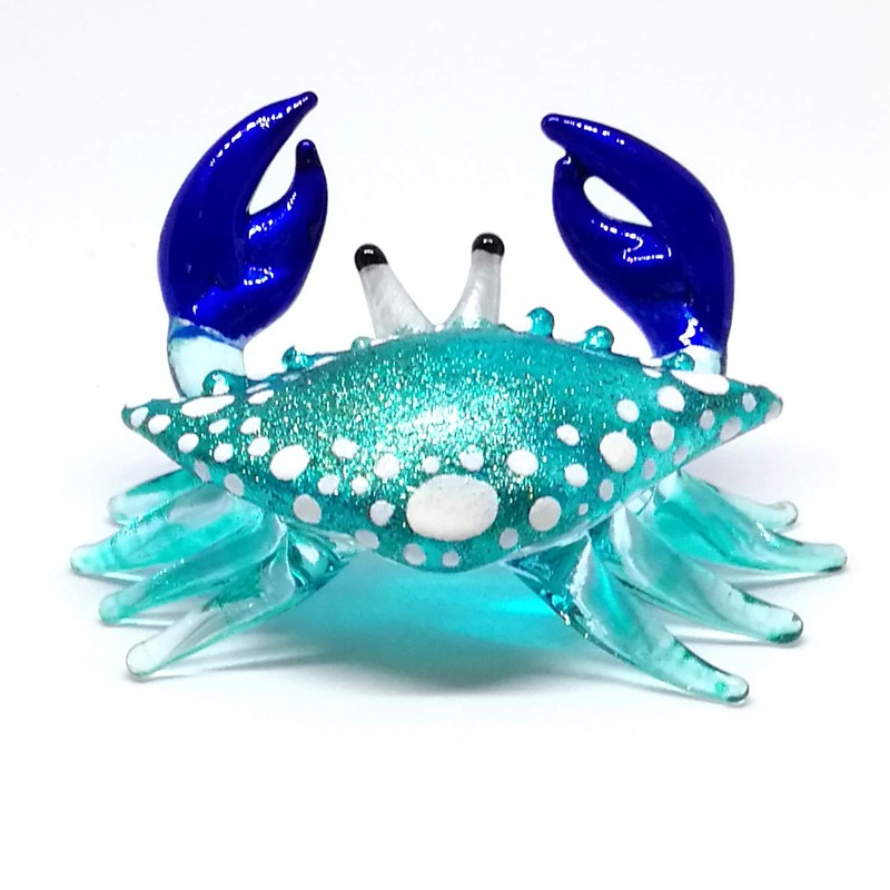 ZOOCRAFT Blown Glass Blue Crab Figurine Handmade Miniature Ornament Aquarium