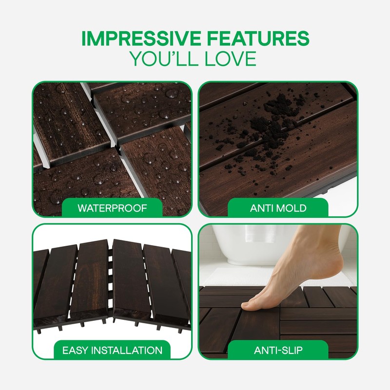 Idzo Interlocking Deck Tiles 9.6 SQFT - 10PCS Waterproof Acacia