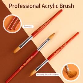 iBealous Kolinsky Acrylic Nail Brush, Professional Red Wood Sable Acrylic Nail Art Brush, Oval Shaped Nail Acrylic Brush for Nail Extension Carved 3D Home Salon Tech Beginner (Size 12)