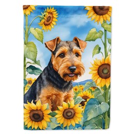 Caroline's Treasures DAC6172CHF Welsh Terrier in Sunflowers House Flag Large Porch Sleeve Pole Decorative Outside Yard Banner Artwork Wall Hanging, Polyester, House Size, Multicolor