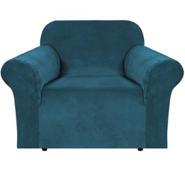 H.VERSAILTEX Stretch Velvet Armchair Cover Couch Covers 1 Cushion Chair Slipcover for Living Room Furniture Cover Crafted from Thick Comfy Rich Velour (Chair 32"-48", Deep Teal)