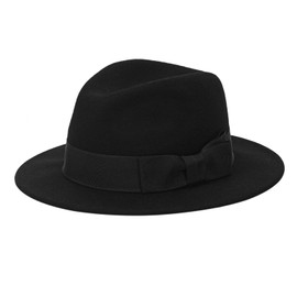 100% Wool Fedora Trilby Hat Classic Wide Brim Panama Felt Hats(Black,XL)