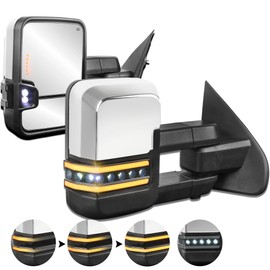 KUIPERAUTO Heated Power Towing Mirrors Compatible for 2014-2019 Chevy Silverado 1500 2500 3500 HD/GMC Sierra w/Sequential Turn Light White Running light, Extended Pair Set Chrome