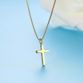 Sllaiss 925 Sterling Silver Gold Plated Tiny Cross Necklace for Women Men Small Religious Christian Cross Pendant Necklace 18” Birthday Friendship Gifts