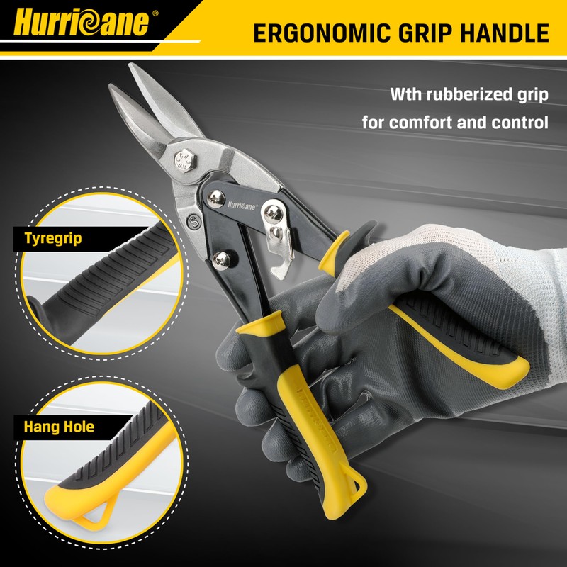 HURRICANE 3 pc Aviation Tin Snips Set, 10 inch Metal