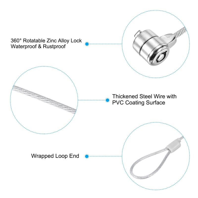 TOP-VIGOR 2Pcs 4 Ft Laptop Cable Lock, 1.2m Security Cables