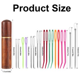 19pcs Sewing Needles Kit, Steel & Plastic Large Eye Blunt Embroidery Needles Big Eye Straight & Bent Tapestry Wool Darning Hand Yarn Weaving Needle with Wooden Case for Knitting Crochet Project