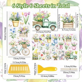 WANDIC 6 x Spring Flowers Colorful Spring Elements Transfer Stickers for Furniture Scrapbooking 15x30cm