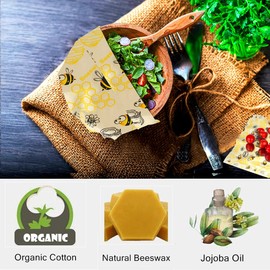 Reusable Beeswax Food Wraps | 2 Sheets (48x48cm + 20x48cm) | Extra Large Bees Waxed Cotton Cloth for Sandwich, Bread, Cheese & Lunches Storage | Eco-Friendly Plastic-Free Washable Bowl Covers