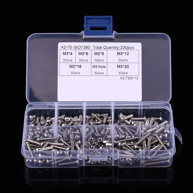 230 unids Tornillos y Tuercas Set M3 Metric Acero Inoxidable