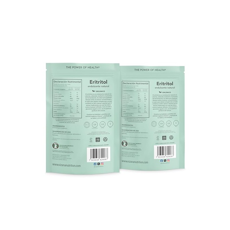 VIZANA NUTRITION | Eritritol Endulzante Orgánico USDA 1000g por pack