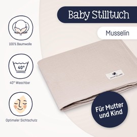 Julius Zöllner Nursing Cover Made from 100% Muslin Cotton, Oeko-Tex Standard 100, Made in Germany, Sand