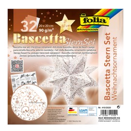 folia 410/2020 Bascetta Star Christmas Ornament Craft Set, White/Copper, 32 Sheets, 20 x 20 cm, Finished Size of Paper Star Approx. 30 cm, with Detailed Instructions (English language not guaranteed),