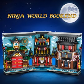 Reobrix Ninja-Themed Bookend Building Set with LED Lights - 2850PCS Book Nook Model Kit, Bookshelf Decor for Adults 14+, STEM Gift for Anime Fans（66029）