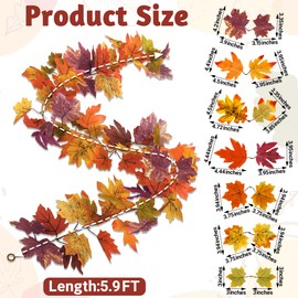 Helimoto 8 Pack Fall Mantle Garland, 47.2 FT Fall Garland, Artificial Maple Outdoor Autumn Leaves Garlands, Hanging Fall Decorations for Home Thanksgiving Decor Wedding Party Wall Fireplace Mantle
