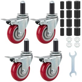 Finnhomy 4 Inch Prep Table Caster Wheels Set of 4 Heavy duty Expanding Stem Casters Fit 7/8", 1", 1-1/2" and 1-5/8" Tube Leg with Brake for Stainless Steel Furniture Legs, Worktable, Kitchen workbench