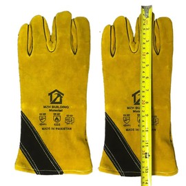 14 Inches Long Leather Welding Gloves, Yellow and Black, Heat Resistant Work Gloves,Mitts for BBQ,Oven,Grill,Fireplace,Tig,Mig,Baking (14 inch)