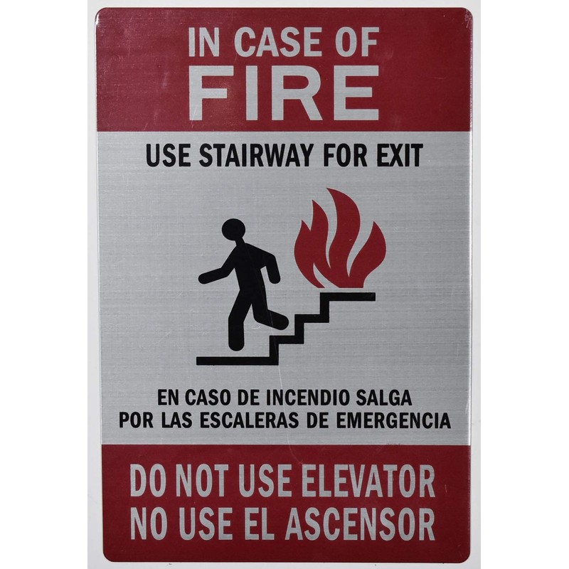 in CASE of FIRE USE Stairs Sign (Silver,Size 6X9, Double