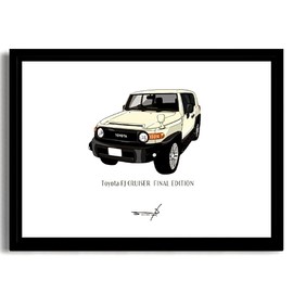 POSTER POP ART A4 FRAMED TOYOTA FJ CRUISER FINAL EDITION WHITE PAPER SIZE 297mmx210mm BLACK FRAME TOYOTA FJ CRUISER FINAL EDITION WHITE