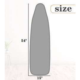 UFETGYG Ironing Board Cover, Full Size Scorch Resistant Padding, Silicone Coating,Elastic Edge, Heavy Duty Iron Pad Covers Standard Boards, 15" x 54" (Silver)