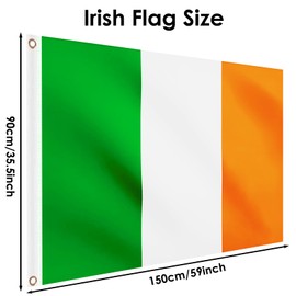 Irish Flag 5ft x 3ft, Large Ireland Flags with Brass Eyelets for Football Sports Events St. Patrick's Day Party Decorations