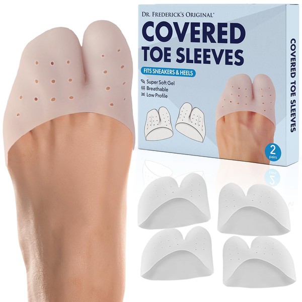 Dr. Frederick's Original All-Day Comfort Toe Sleeves - 4 Pieces - Breathable Gel Toe Protectors with Metatarsal Pads - Versatile Gel Toe Caps for Men & Women