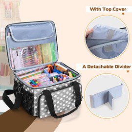 Luxja Craft Bag with Shoulder Strap, Craft Tote for Art and Scrapbooking Supplies (Bag Only), Grey Dots