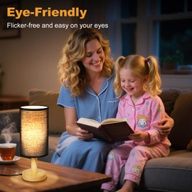 Black Small Bedside Table Lamp for Bedroom,Natural Round Wood Base&Fabric Linen Shade,Cozy Night Table Light for Study Reading,Minimalist Boho Desk Lamp for Nightstand,Living Room,Nursery,Kitchen,Dorm