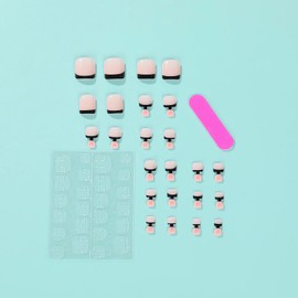 LPOODDNU French Tip Press On Toenails, 24pcs Short Square Acrylic ABS False Toenails with Designs, Full Cover, Glossy, Durable, Reusable, DIY Nail Art Kit