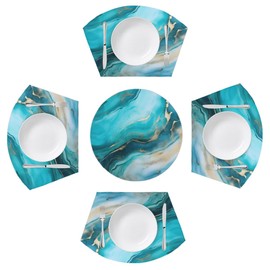 DJYQBFA Teal blue Marble Round Placemat Set of 5 Wedge Placemat Centerpiece, Heat Resistant Non-Slip Round Table Mat for Dinning Decoration Home Restaurant Hotel Party