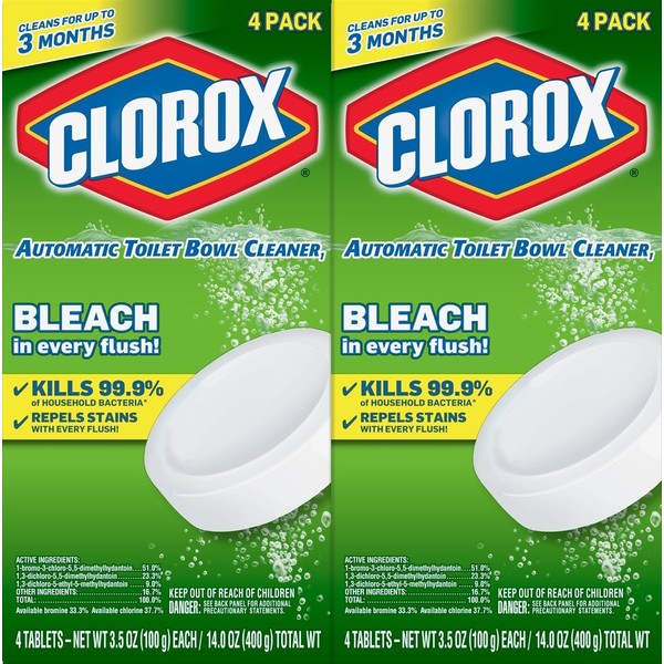Clorox Ultra Clean Toilet Tablets Bleach, Clorox Toilet Bowl Tablets, Automatic Toilet Bowl Cleaner, Toilet Sanitizing Tablet, 3.53 Ounces Each, 4 Count (Pack of 2) - Packaging May Vary
