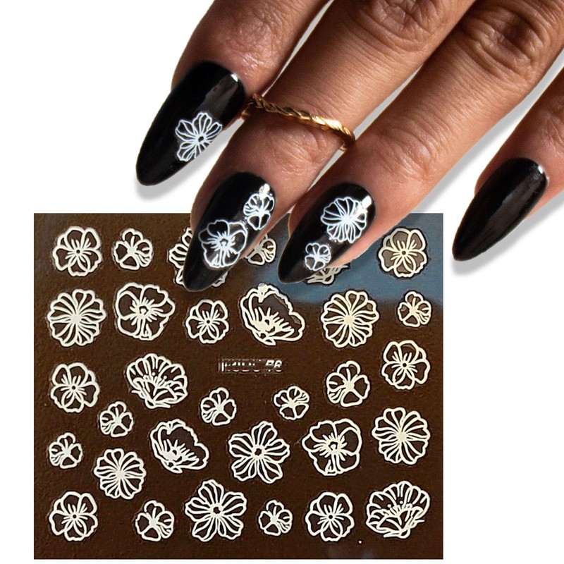 60 Sheets Nail Stickers White Leaf Flower Nail Design 3D