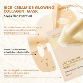 Rice Kollagenmaske, Glowing Collagen Mask, mit Ceramid, Glass Skin Maske, Kollagen Reis Gesichtsmaske, Straffende & Befeuchten, Natürliche Farbe, Korean Skincare, Anti-aging Face Mask