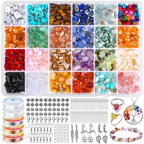 Cludoo Crystal Jewelry Making Kit with 24 Colors Crystal Beads Crystals for Jewelry Making Kit with Gemstone Beads,Jewelry Wire, Pendants, Earring Hooks Crystal Beads for Jewelry Making