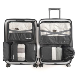 LEDON 7Pcs Packing Cubes for Travel Black, Luggage Suitcase Organizer,with Shoe Bag,Compression Packing Cubes,Cosmetics Bag, Travel Accessories Bags