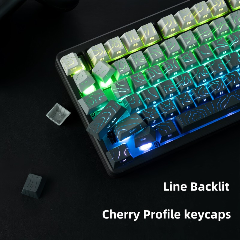 dagaladoo White/Grey Topographic keycap Sets Line Backlit Gradient keycaps Shine