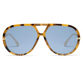 VANLINKER Trendy Polarized Aviator Sunglasses for Women Men Retro Oversized Round Sunglasses Vintage Side Shield Shades VL9798, Tortoise/Blue