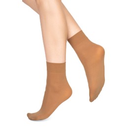 LORES Women’s Microfiber Opaque Tight Socks Crew Length 60 Denier Anti-pressure Band Ankle High Hosiery, Natural