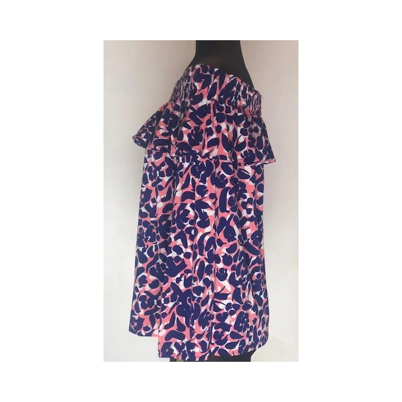 Leota Aurora Off the Shoulder Blouse Pink Blue White Peasant