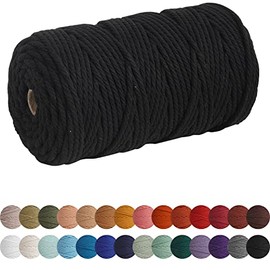 XKDOUS Black Macrame Cord 4mm x 109yards, Colored Macrame Rope, Cotton Rope Macrame Yarn, Colorful Cotton Craft Cord for Wall Hanging, Plant Hangers, Crafts, Knitting