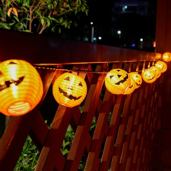 Halloween Pumpkin Lantern String Lights, 10 Pack Orange Lantern String