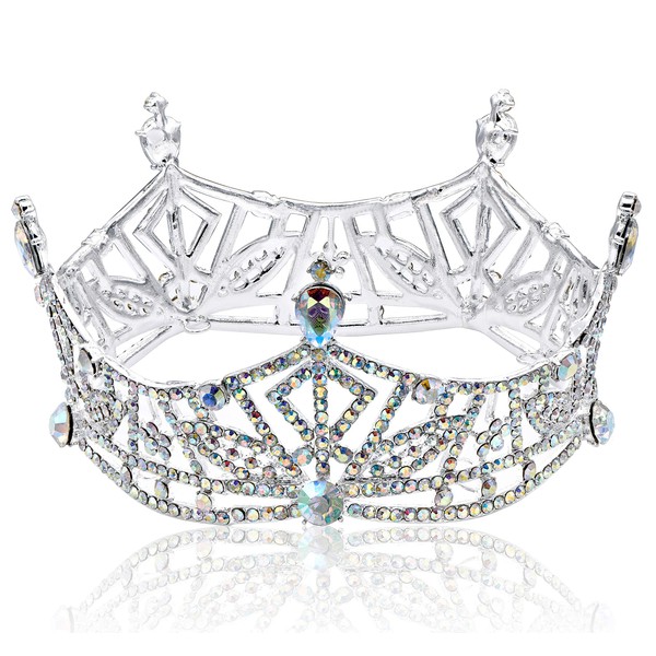 Miss America Crown Austrian Rhinestone Crystal Hair Tiara Pageant T1299 (AB White)