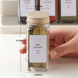 48 Pcs Spice Jars with Label- Glass Spice Jars with Gold Metal Caps,Shaker Lids, Funnel, Chalk Pen, Brush,Cleaning Cloth,Skiileor 4oz Seasoning Containers Bottles for Spice Rack, Cabinet, Drawer