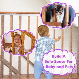 tupi Banister Guard for Baby - 15ft Lx 3ft H, Premium Balcony Netting for Pets, Child Safety Net, Stair Railing Proof Mesh for Kids, Toys, Pets - White