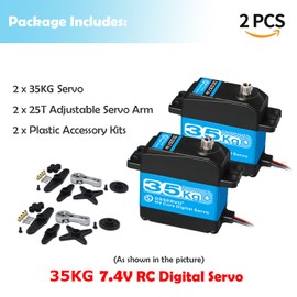ANNIMOS Pack of 2 RC Servo 35KG Steering Servo 7.4V Digital Motor Stainless Steel Gear High Torque Waterproof for DIY Robotic RC Cars