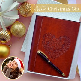 SETTINI® Lined Journal - Heart Journal for Writing Gift Set- Hardcover Vegan Leather, Unique Pen Holder, 192 Pages, 16 x 21.3 cm - Includes Pen and Gift Box - Birthday Gifts for Women