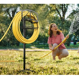 Fire Beauty Garden Hose Holder with Storage Basket,Heavy-Duty,80+lb Capacity,Rust-Proof Stainless Steel,Holds 150ft Hose